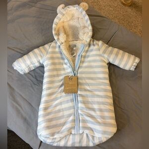 Mon Lapin Striped Baby Bunting with Sherpa Hood - Light Blue & White 0-6mths
